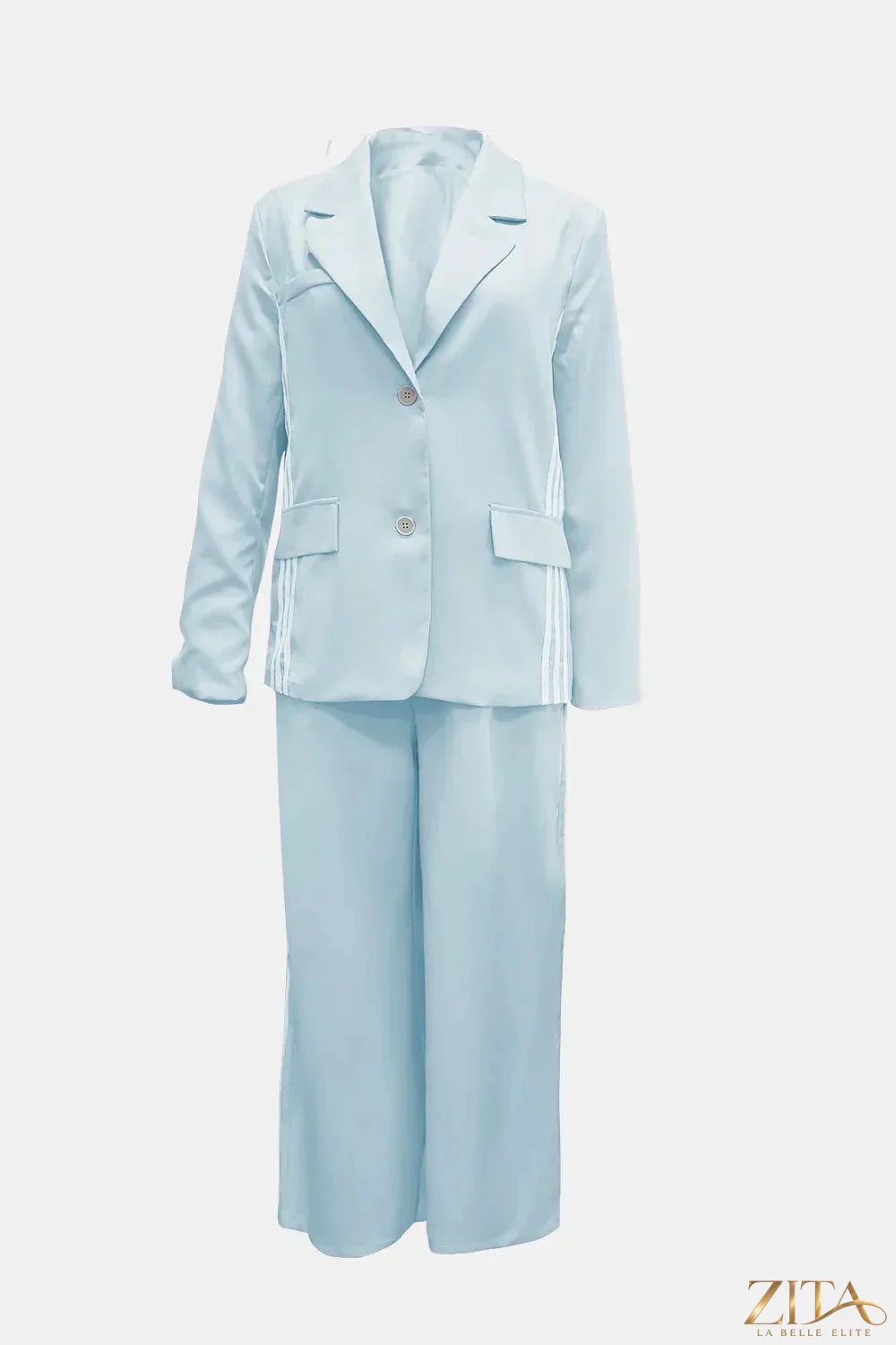 Zita La Belle Elite side striped long sleeve blazer and matching pants set, stylish formal wear for women.