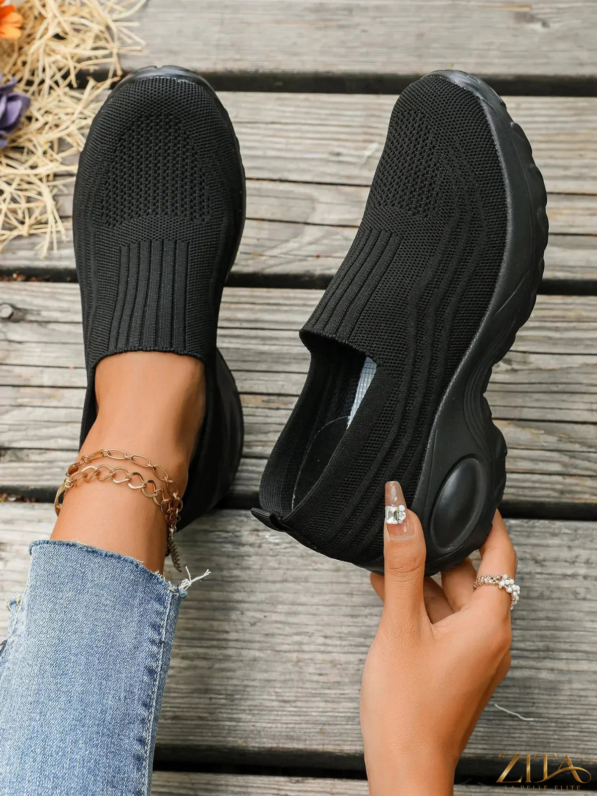 Zita La Belle Elite round toe mesh sneakers with breathable mesh upper and white rubber sole, stylish athletic footwear.