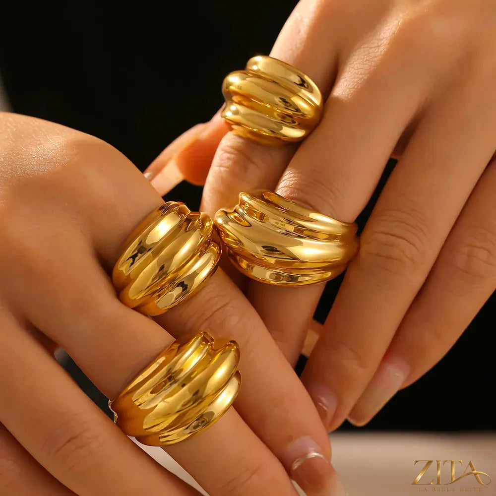 18K gold-plated titanium steel open ring with sleek design, featuring a polished finish and modern style from Zita La Belle Elite.