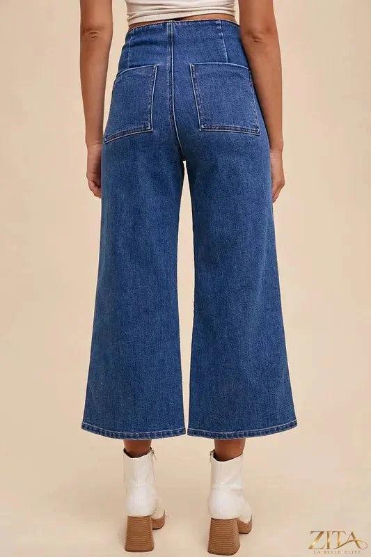 Zita La Belle Elite Annie Wear high waist jeans with button fly, classic blue denim, and stylish fit, shown on a model.