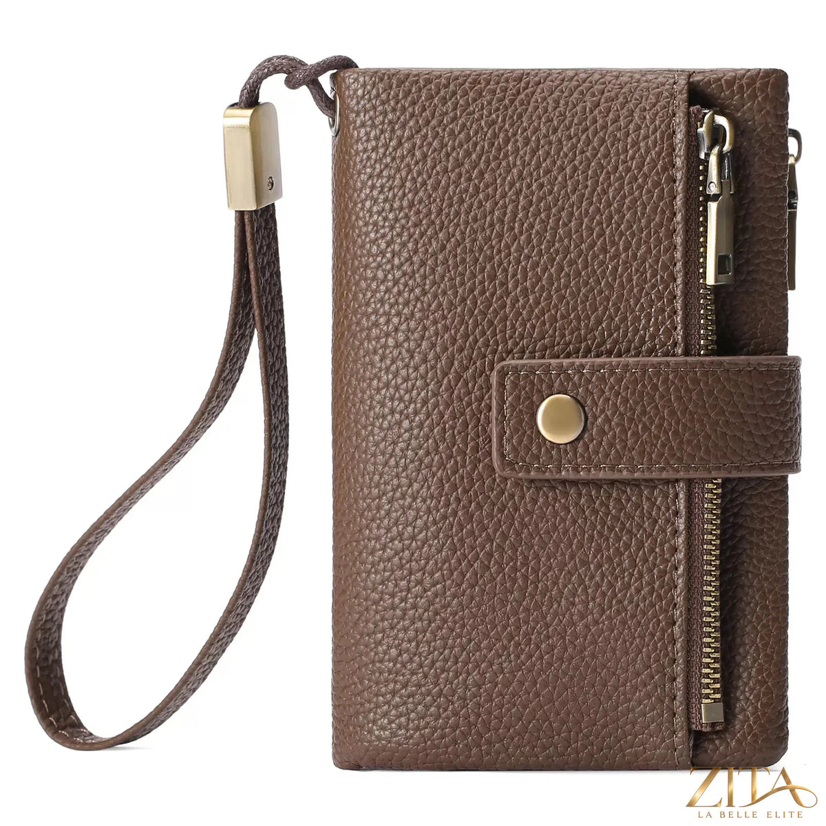 Solid color leather wallet by Trendsi, showing a sleek brown leather design with multiple card slots and a compact shape.