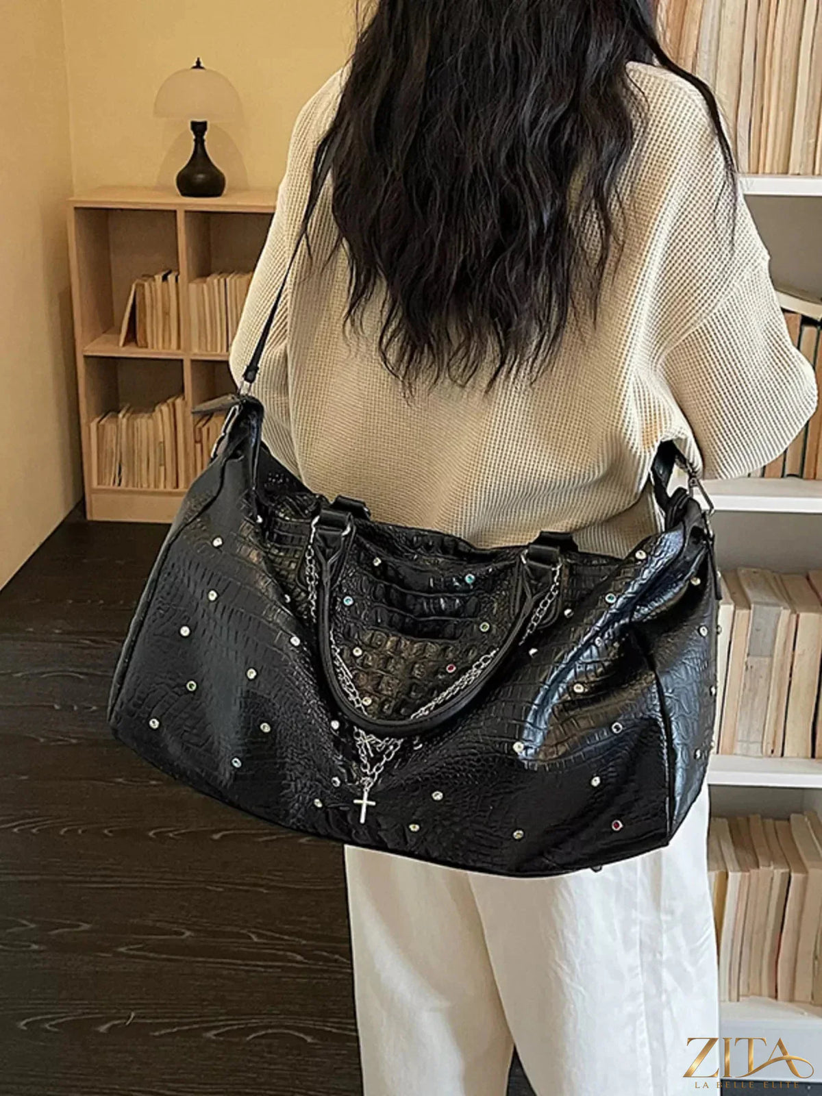 Zita La Belle Elite studded large capacity travel bag with multiple compartments and sturdy handles, ideal for long trips.