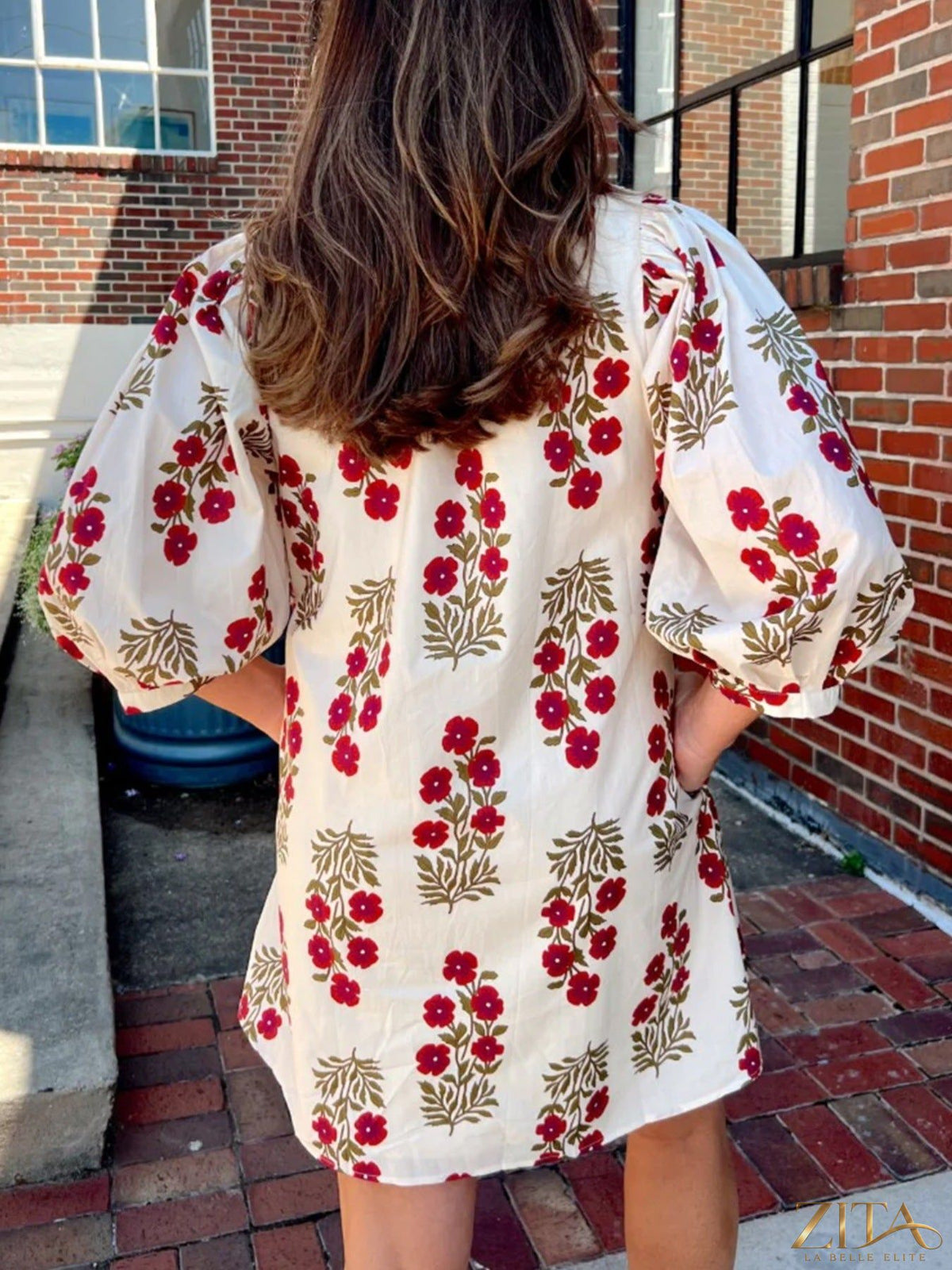 Zita La Belle Elite floral print casual mini dress with short sleeves and a fitted waist, perfect for spring and summer wear.