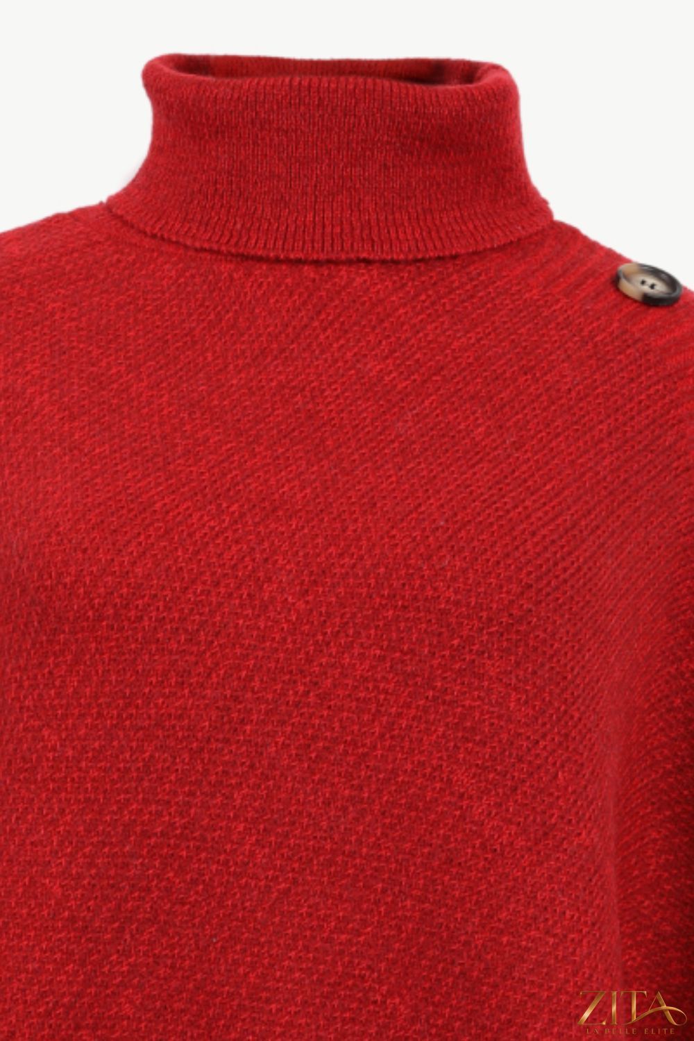 Zita La Belle Elite turtleneck buttoned poncho in cozy knit fabric with front buttons and ribbed collar, stylish fall accessory.