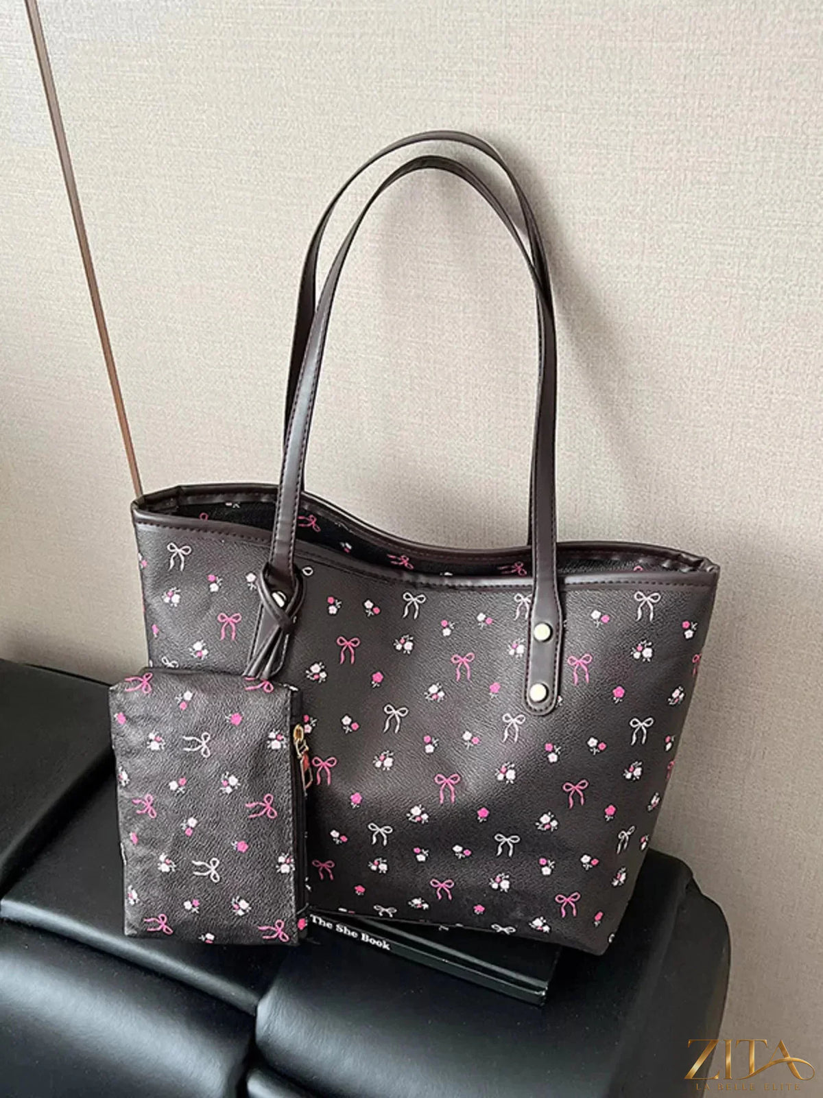 Zita La Belle Elite printed tote shoulder bag with matching pouch, stylish and spacious for daily use