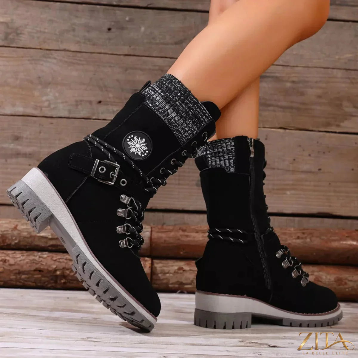 Black lace-up ankle combat boots by Trendsi featuring sturdy soles and stylish ankle height with metal eyelets.