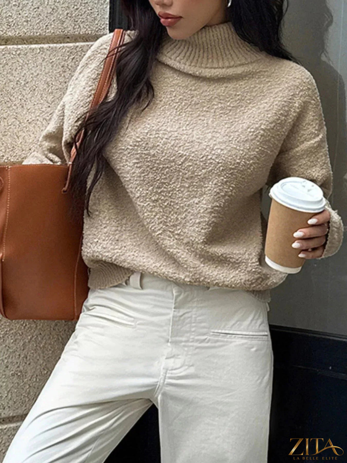 Zita La Belle Elite turtleneck long sleeve sweater in cozy knit, featuring a fitted design and classic style.