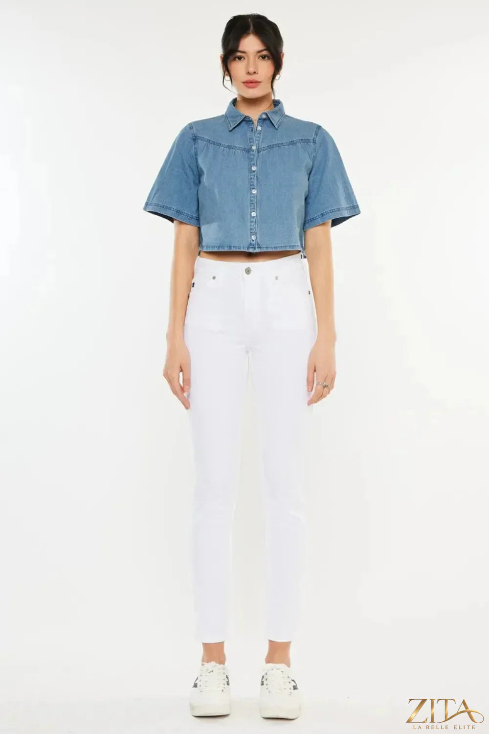 Zita La Belle Elite Kancan high rise ankle skinny jeans in dark denim, showing fit and style on a model.
