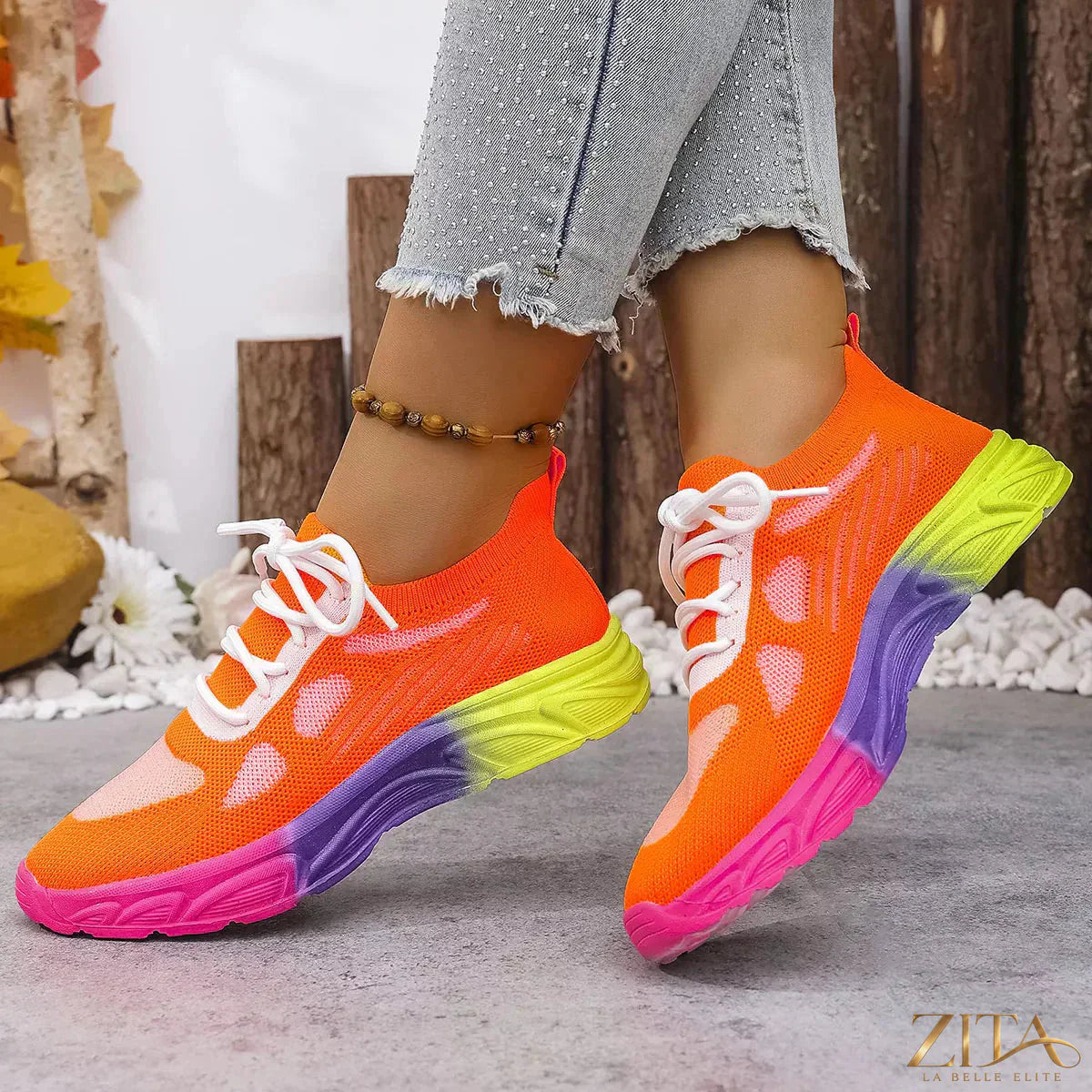 Zita La Belle Elite lace-up round toe sneakers in white with stylish design and comfortable sole, suitable for casual wear.