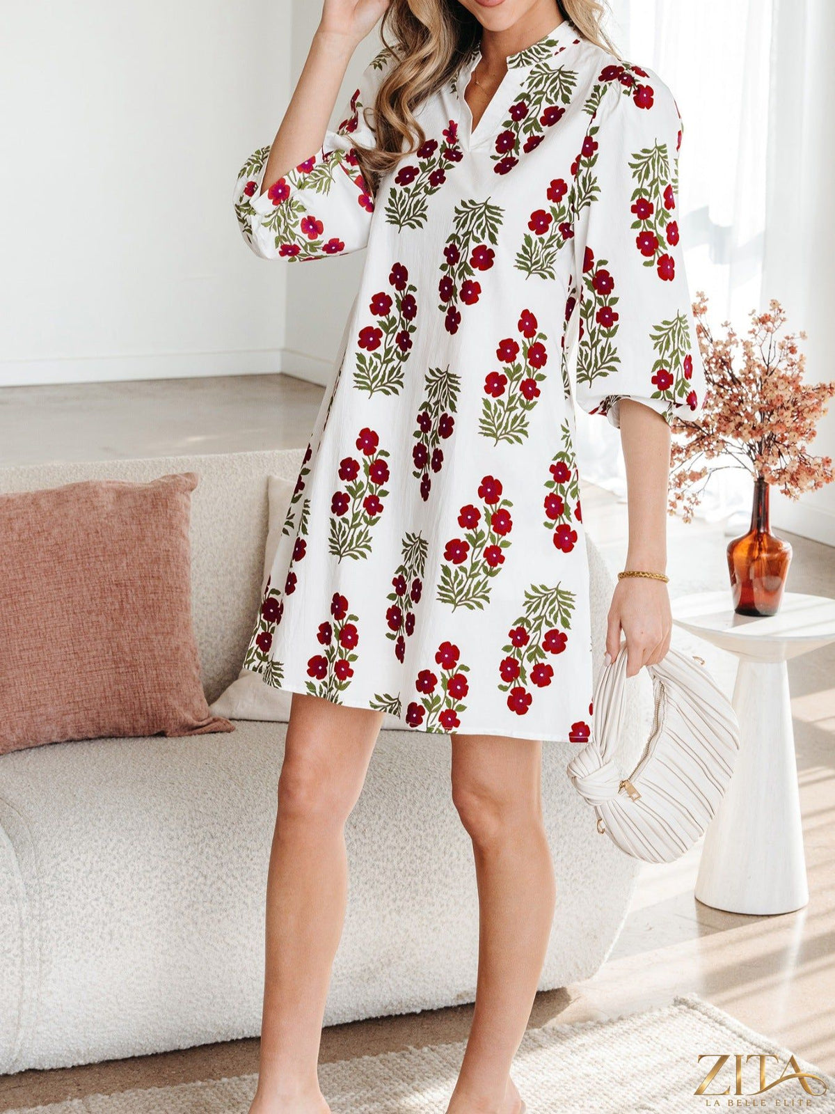 Floral print casual mini dress by Zita La Belle Elite, featuring a fitted bodice and flowy skirt perfect for spring and summer.