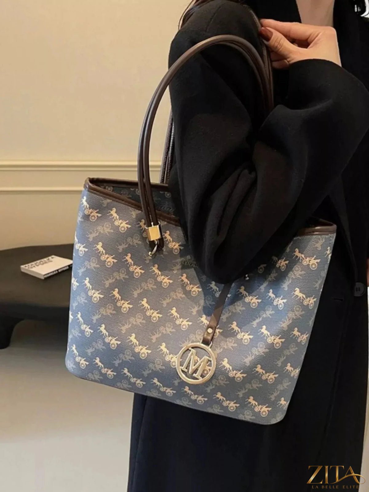 Zita La Belle Elite printed tote shoulder bag with colorful floral design and sturdy handles on a white background.