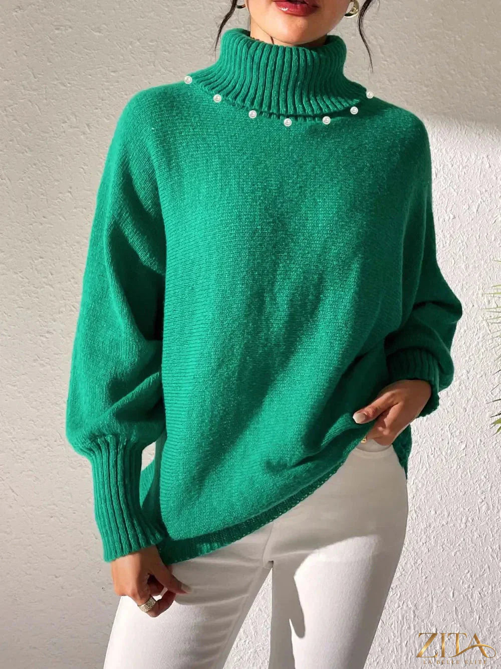 Zita La Belle Elite long sleeve turtleneck sweater in cozy knit, featuring a fitted design and ribbed collar.