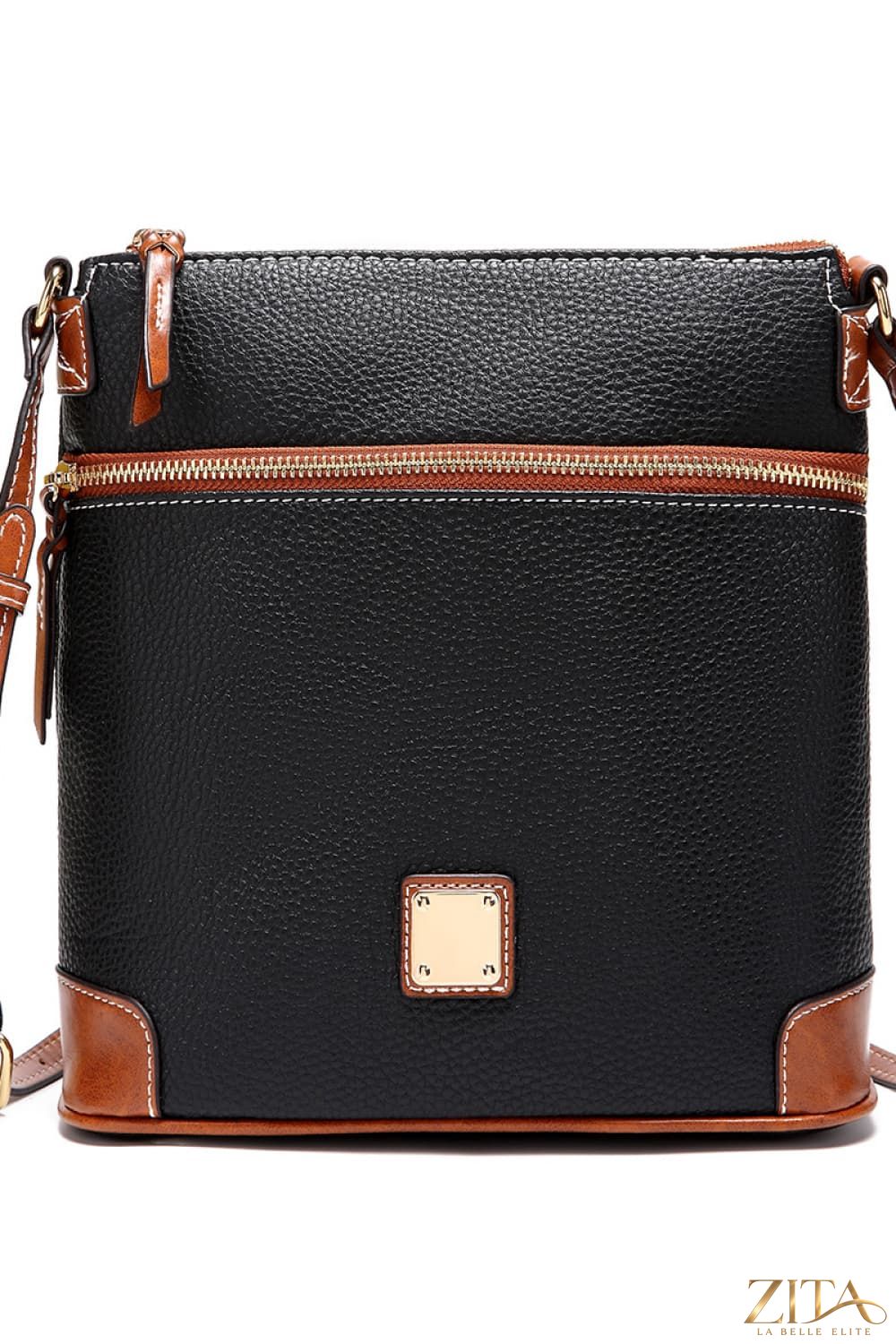 Zita La Belle Elite PU leather crossbody bag with adjustable strap and gold-tone hardware on a neutral background.