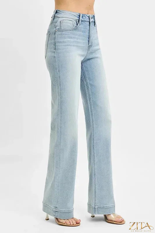 Zita La Belle Elite RISEN full size high rise straight jeans, blue denim with classic five-pocket design, front and back view