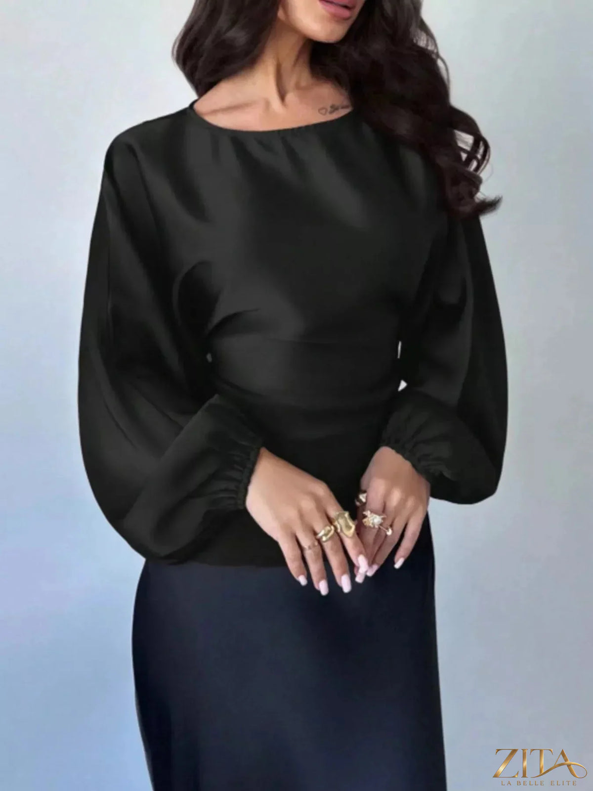 Zita La Belle Elite back tie long sleeve blouse in soft fabric with a stylish back tie and elegant design.