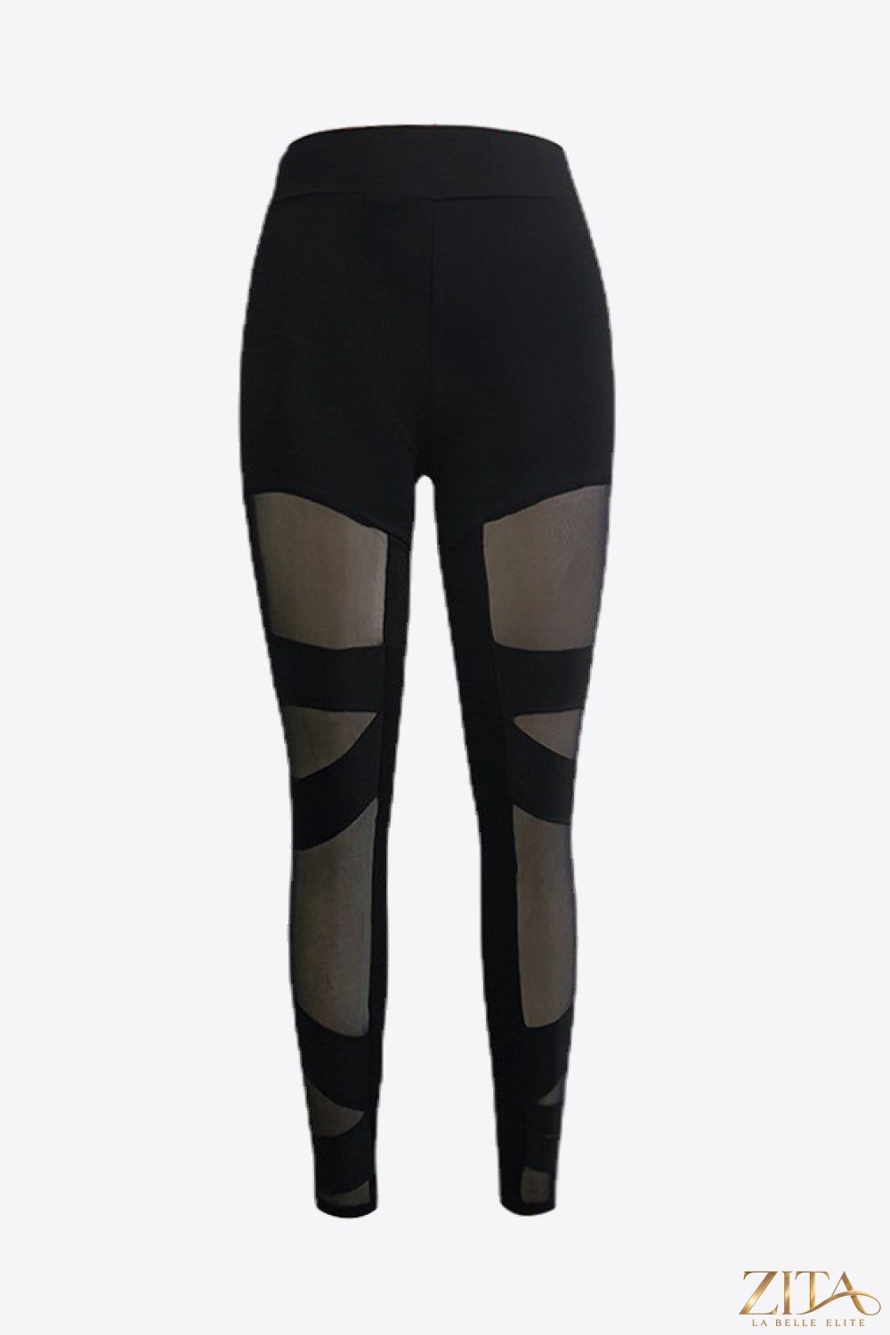 Spliced mesh leggings from Trendsi featuring a fitted design with contrasting mesh panels for a stylish, sporty look.