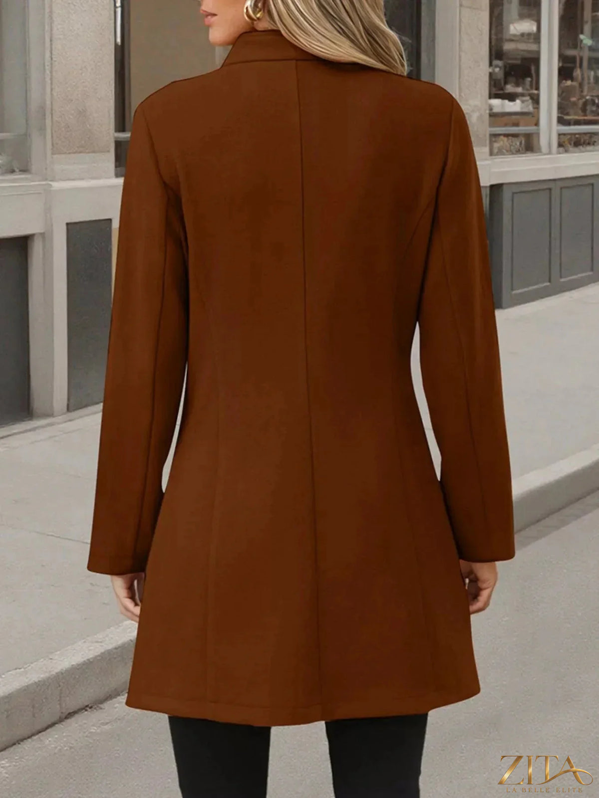 Zita La Belle Elite button-up long sleeve coat in a stylish design, shown in a front view with buttons and collar detail.