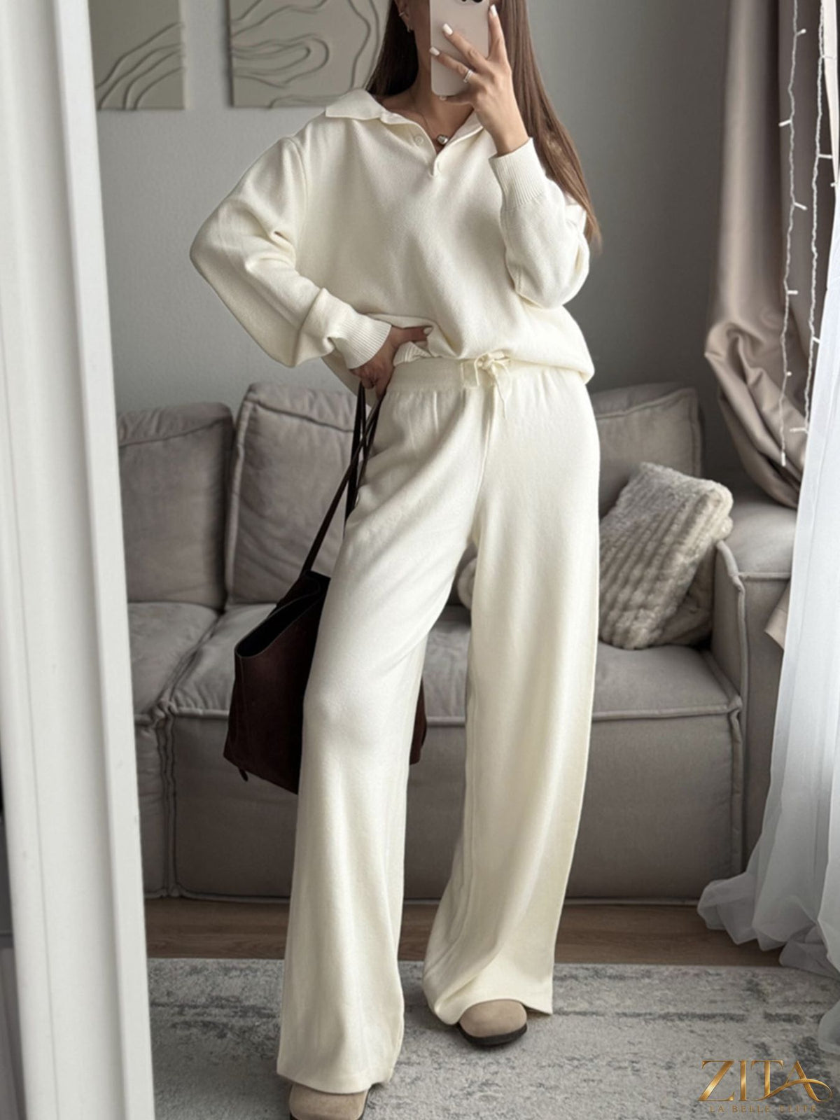 Zita La Belle Elite knit polo collar top and matching pants or skirt set, featuring a stylish and comfortable design.