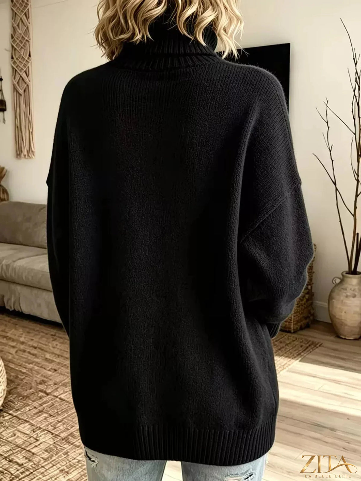 Zita La Belle Elite turtleneck dropped shoulder sweater in soft knit fabric, featuring a cozy fit and stylish design.