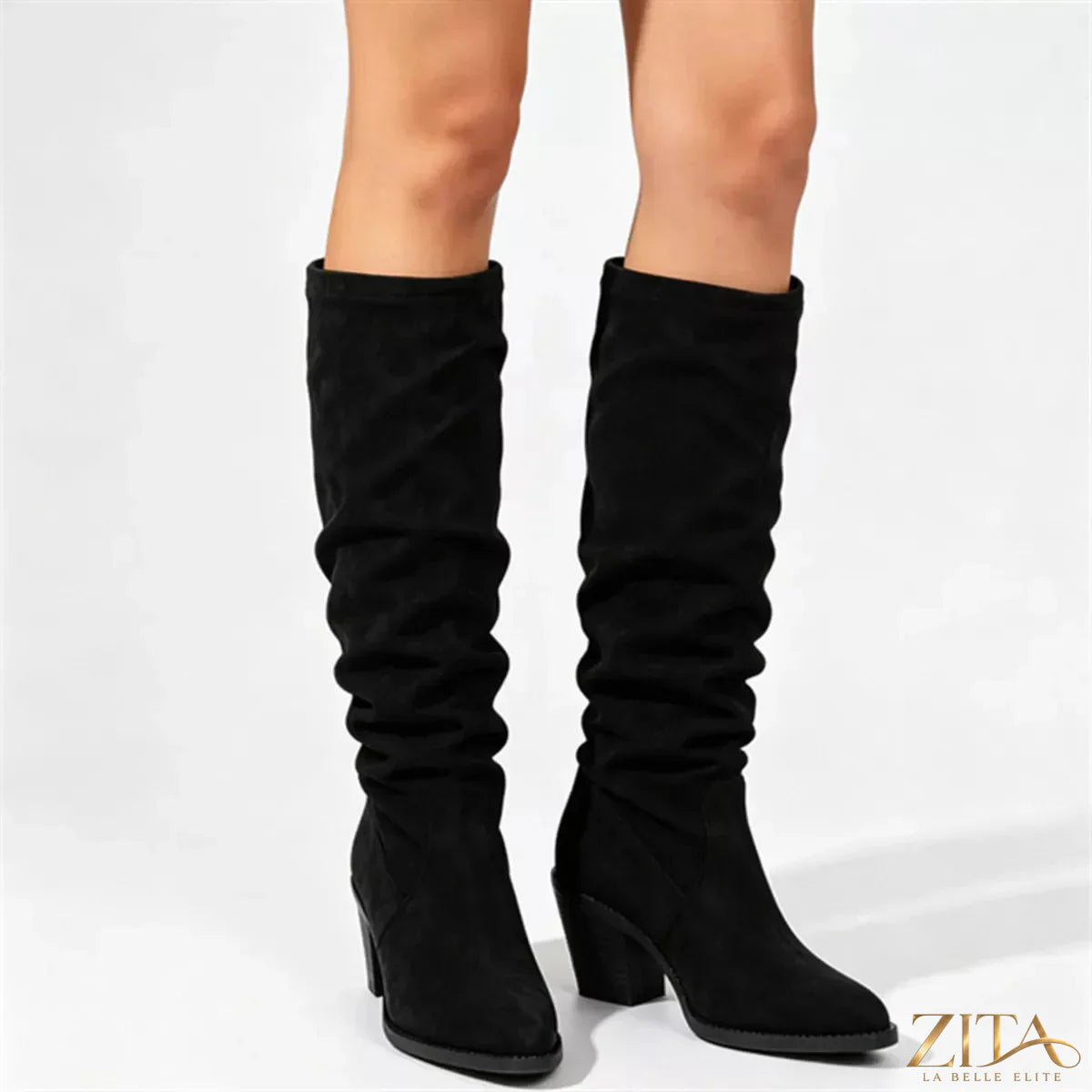 Zita La Belle Elite point toe block heel boots with sleek design and sturdy heels, perfect for stylish fall and winter outfits.