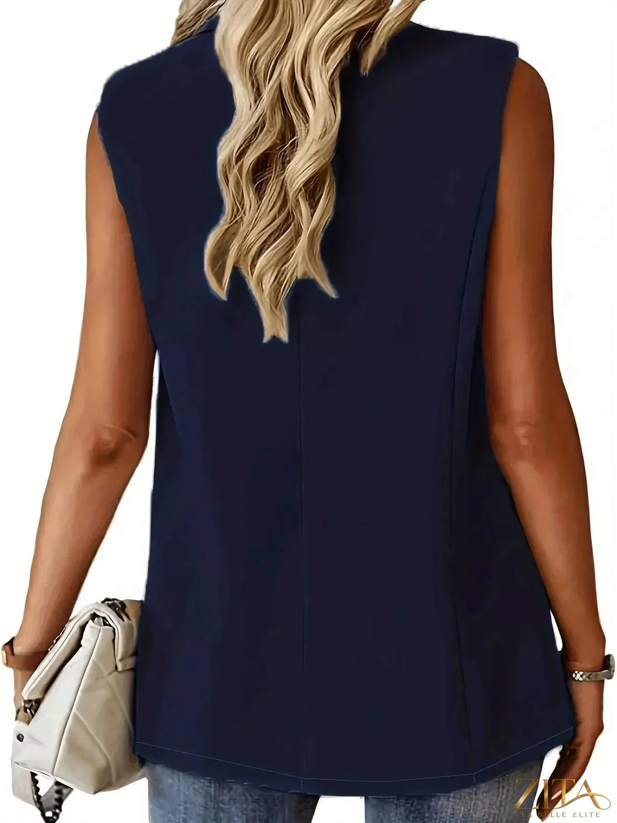Plus size Zita La Belle Elite vest coat with full size, one-button lapel collar, tailored for a sophisticated look.