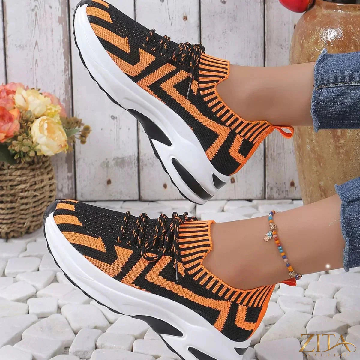Zita La Belle Elite round toe platform sneakers with chunky soles and stylish design, front view showing laces and textured upper.