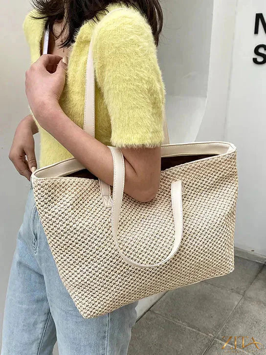 Zita La Belle Elite solid color woven tote bag with sturdy handles and spacious interior for everyday use.