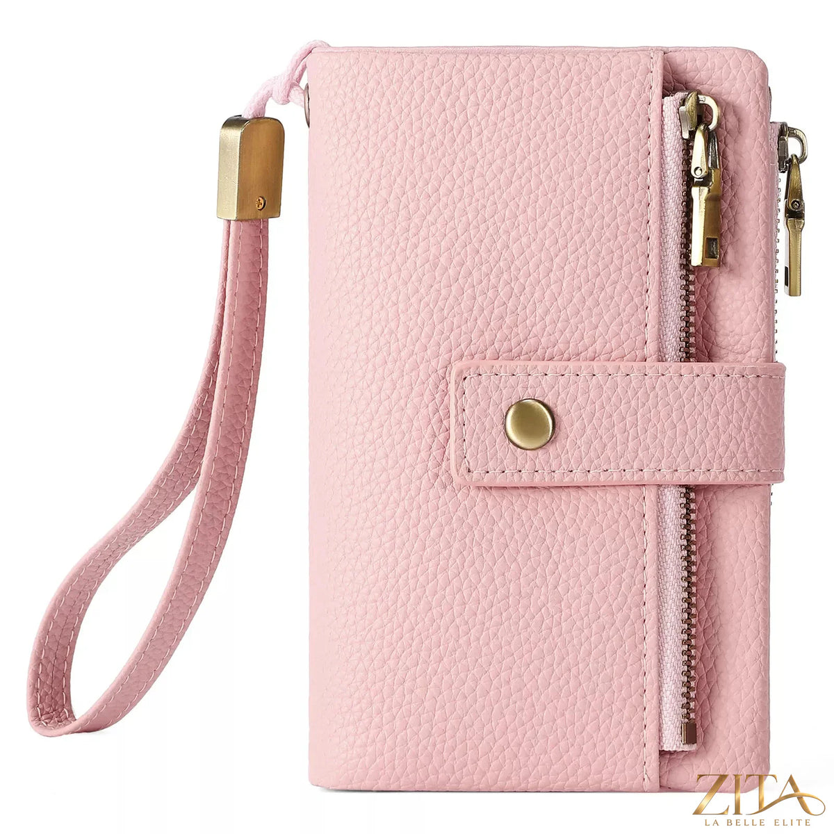 Solid color leather wallet by Trendsi with multiple card slots and a sleek design, shown in a close-up view.