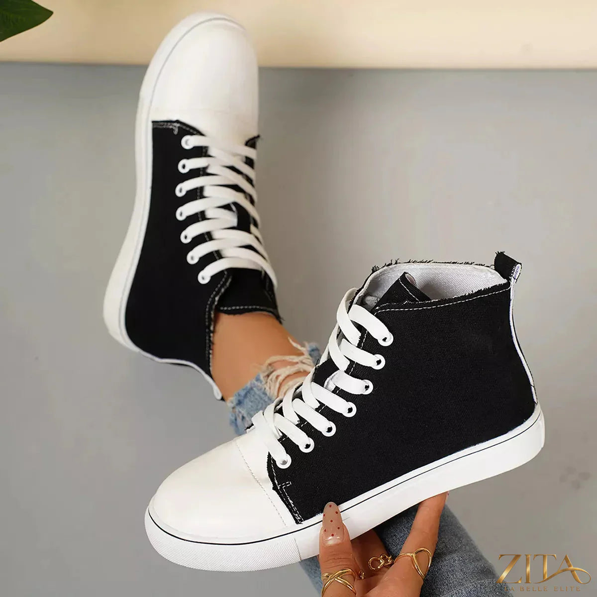 Zita La Belle Elite round toe lace-up sneakers with white soles and stylish design, perfect for casual wear.