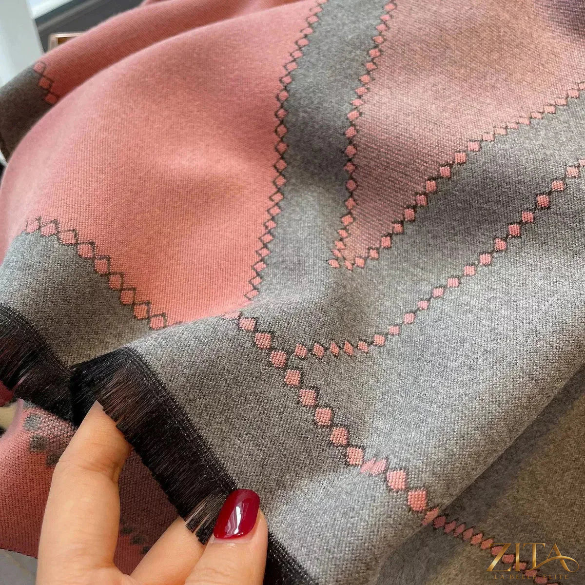 Zita La Belle Elite raw hem contrast scarf featuring soft fabric, stylish raw edges, and a versatile accessory for fashion.