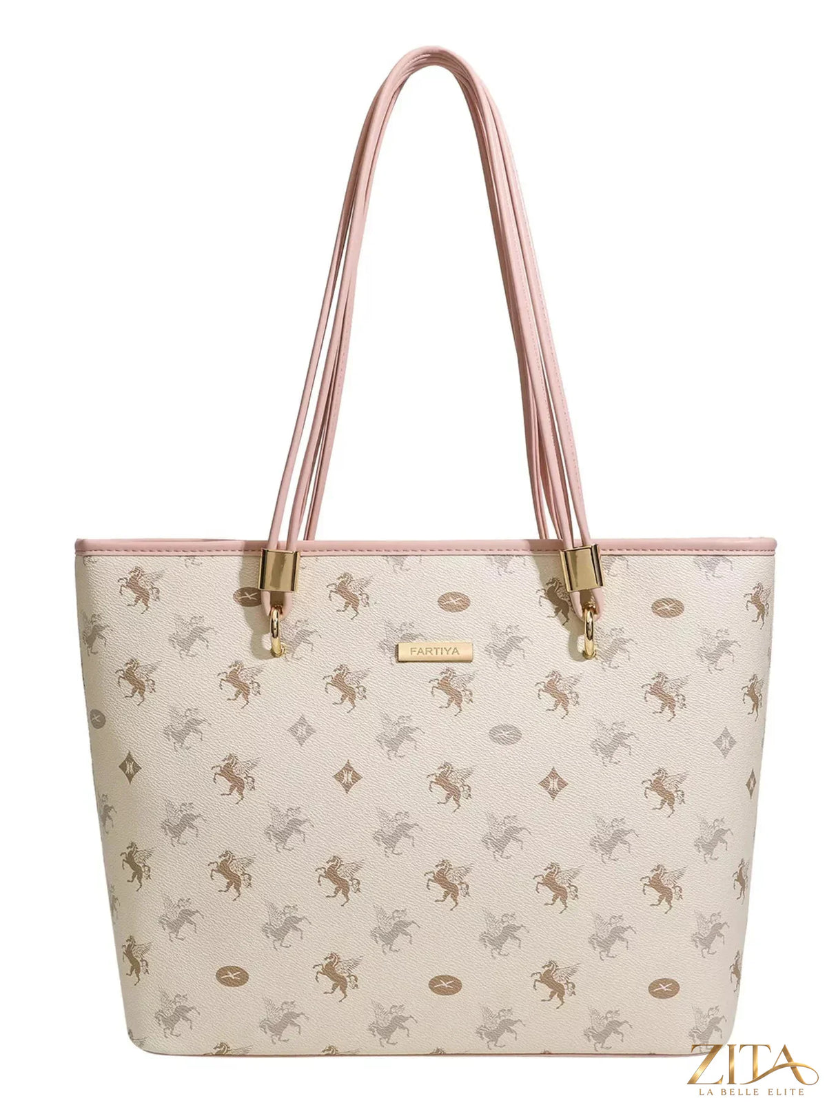 Zita La Belle Elite Pegasus print tote bag with colorful horse design and sturdy handles on a white background.