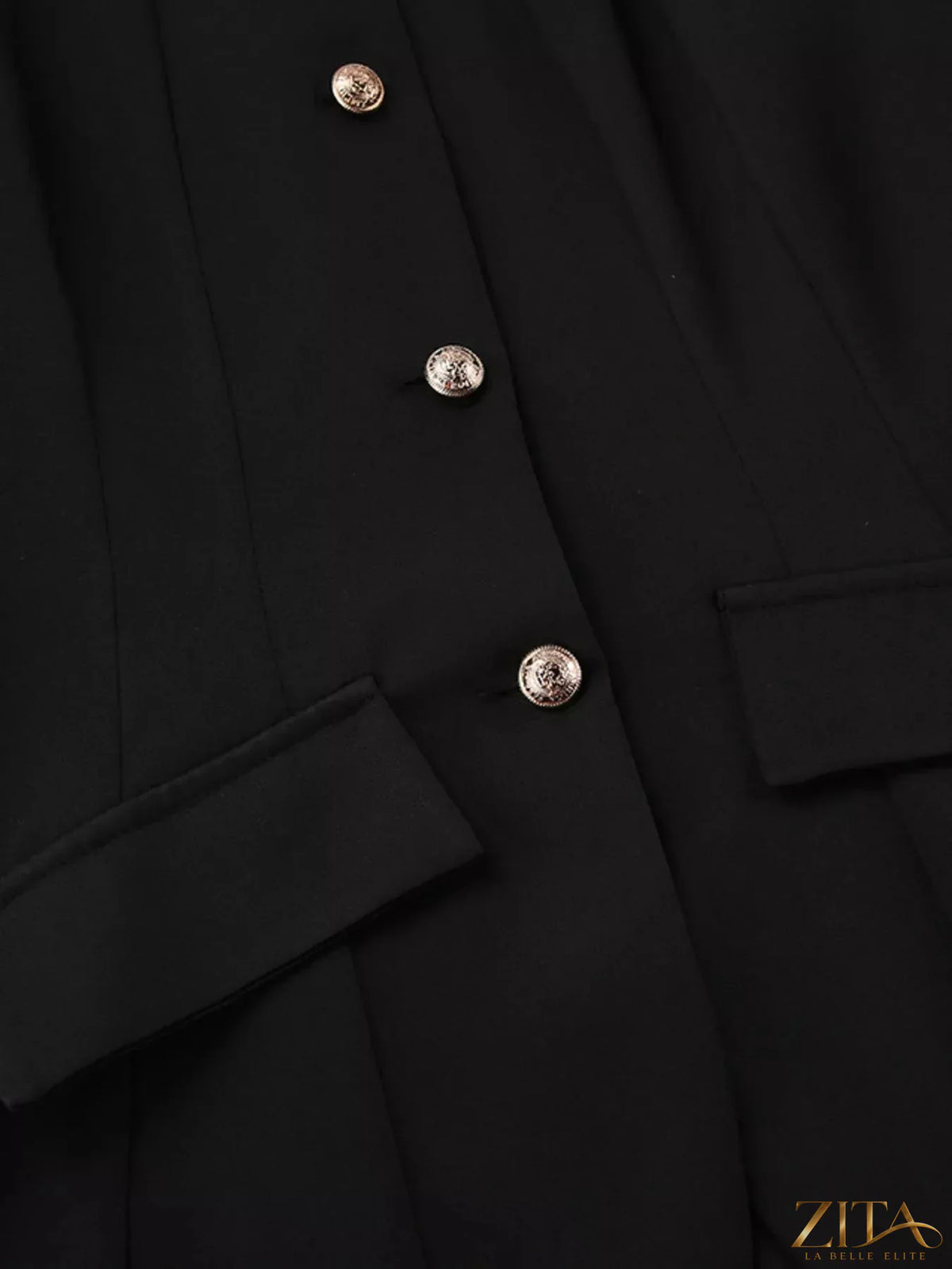 Zita La Belle Elite elegant stand collar blazer and matching mini skirt set, stylish formal fashion ensemble.
