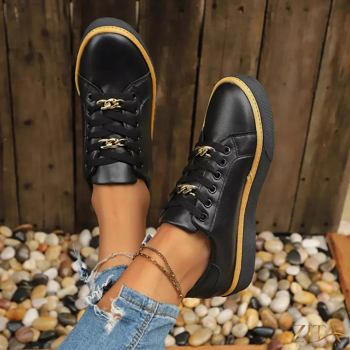 Zita La Belle Elite round toe platform sneakers with chunky soles and lace-up design, stylish footwear for casual wear