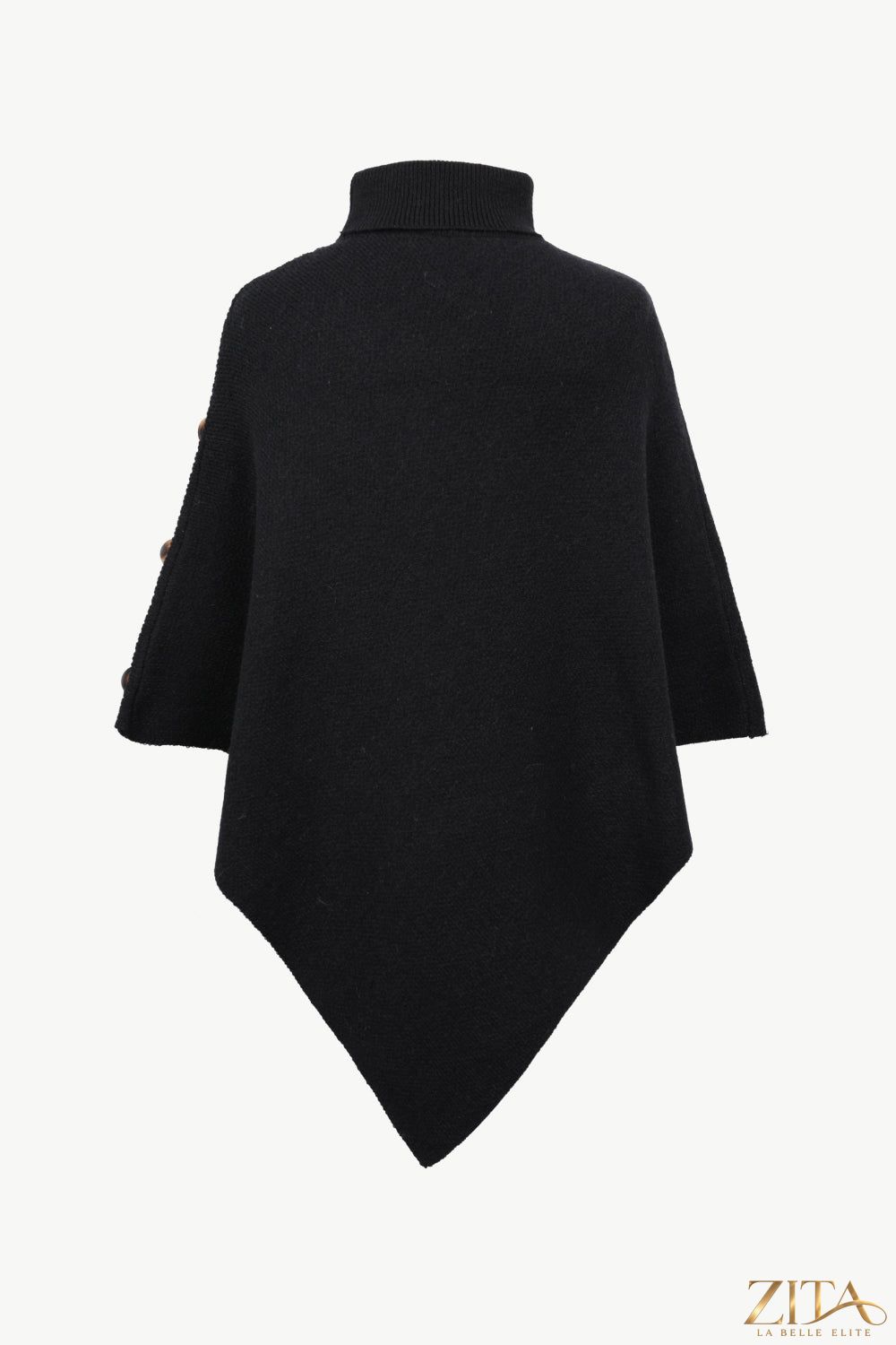 Zita La Belle Elite turtleneck buttoned poncho in cozy knit fabric, featuring a classic design and button details.