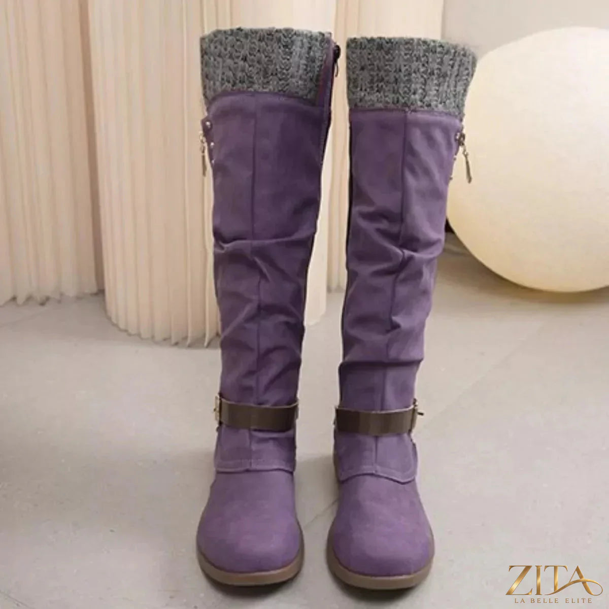 Zita La Belle Elite knee-high slouch boots with cozy knit cuff, stylish footwear for a trendy, casual look.