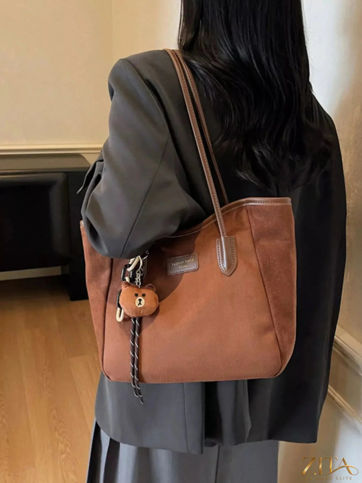 Zita La Belle Elite suede casual tote bag with sturdy handles and spacious interior, perfect for everyday use.