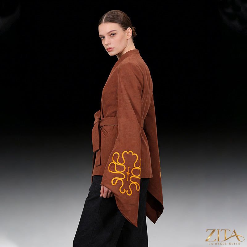 Zita La Belle Elite embroidered slim-fit blazer with flared sleeves, tailored with detailed embroidery and structured fit.