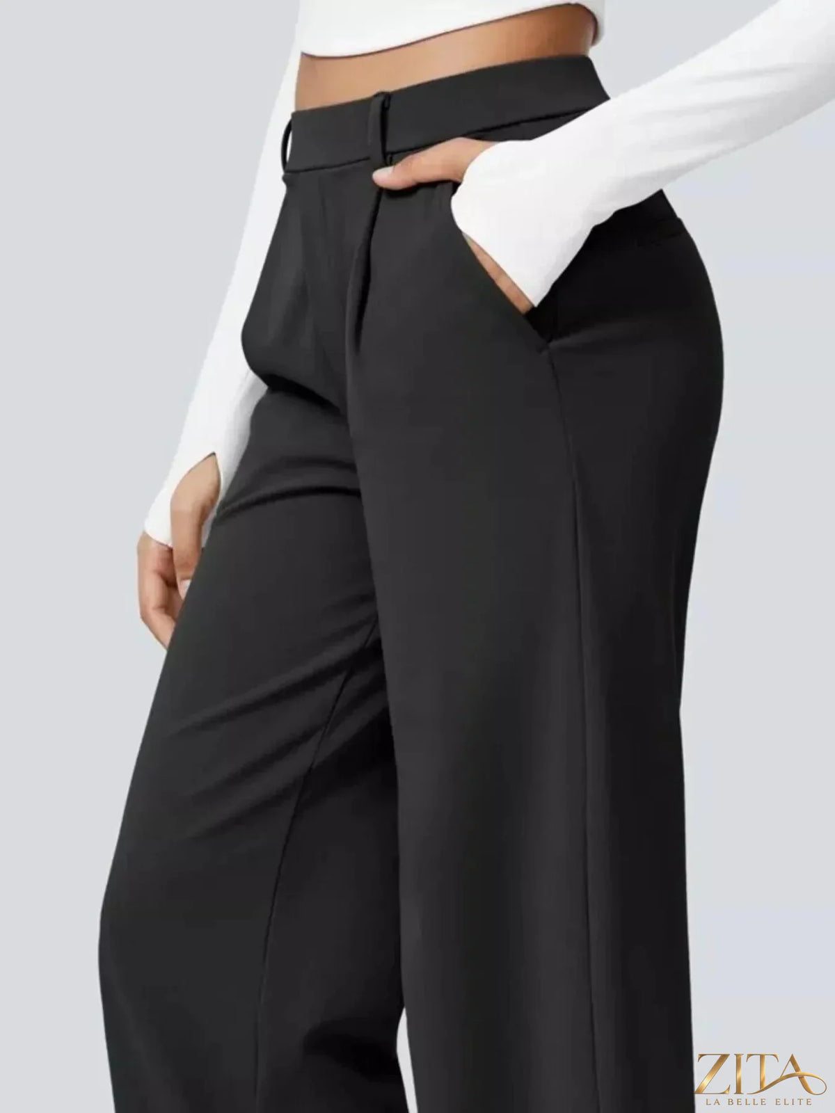 Zita La Belle Elite wide leg pants in light fabric, featuring a relaxed fit and high waist, shown in a full-length view.