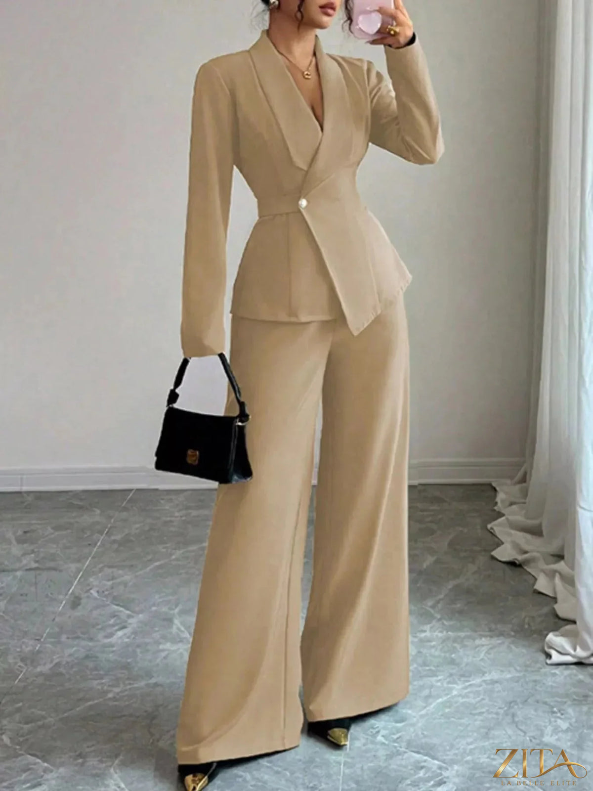 Zita La Belle Elite one-button blazer and matching pants set, tailored fit, in a chic, versatile style for women.
