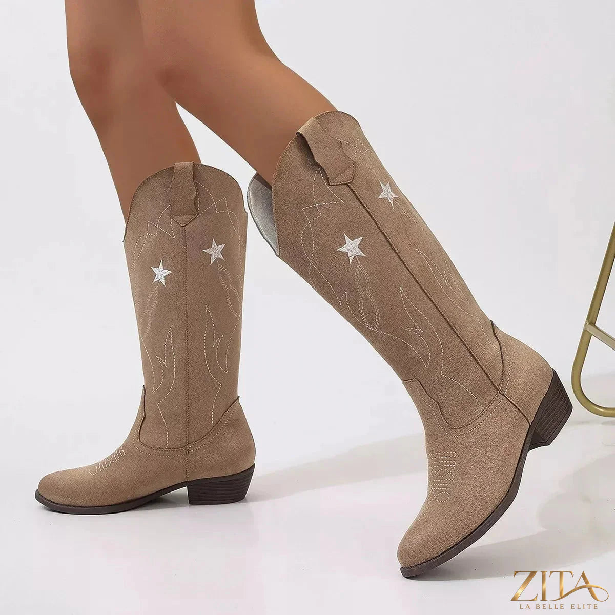 Western Star embroidered cowboy boots by Zita La Belle Elite, featuring detailed embroidery and classic Western style.