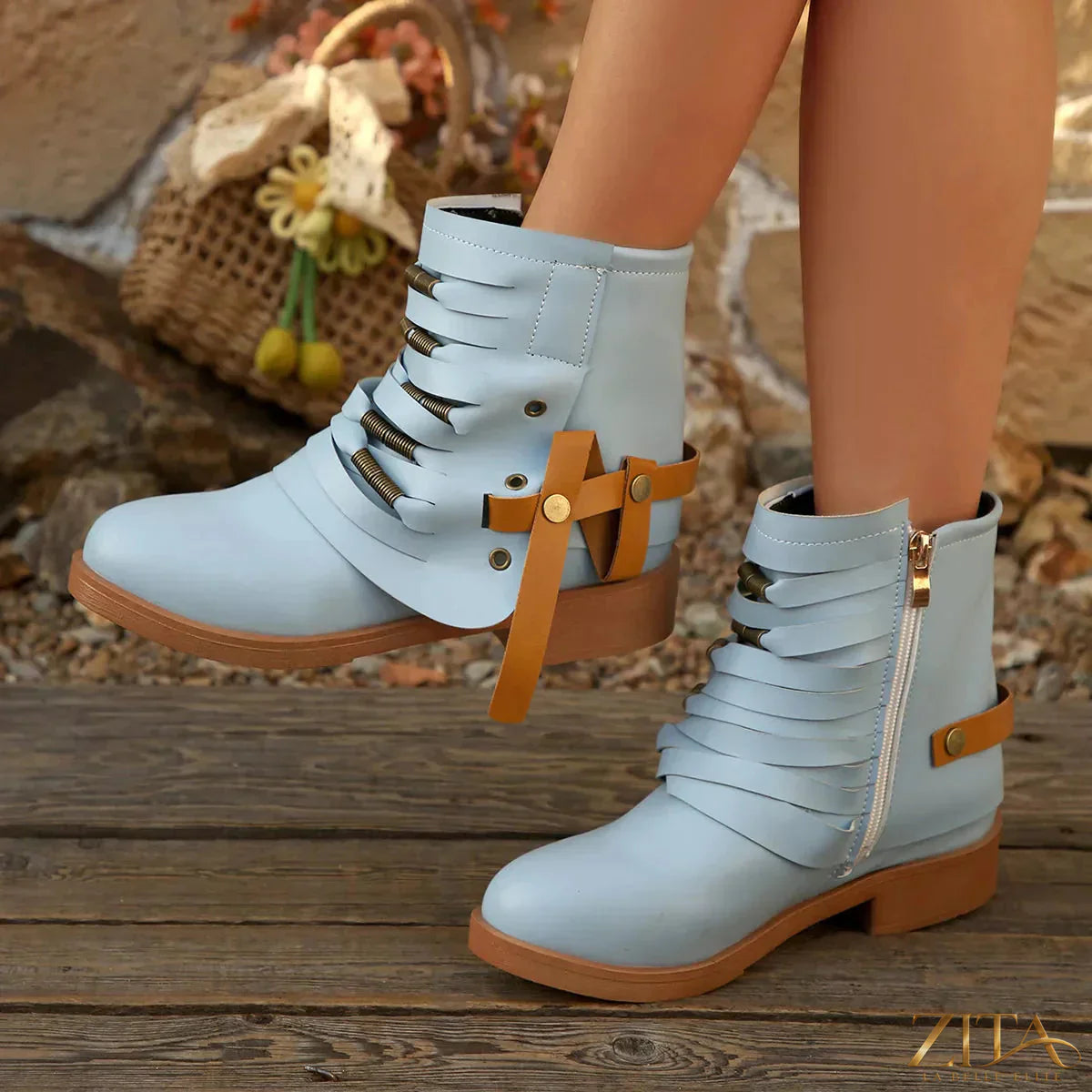 Zita La Belle Elite strappy buckle ankle boots with chunky heel and stylish design, perfect for fashion-forward outfits.