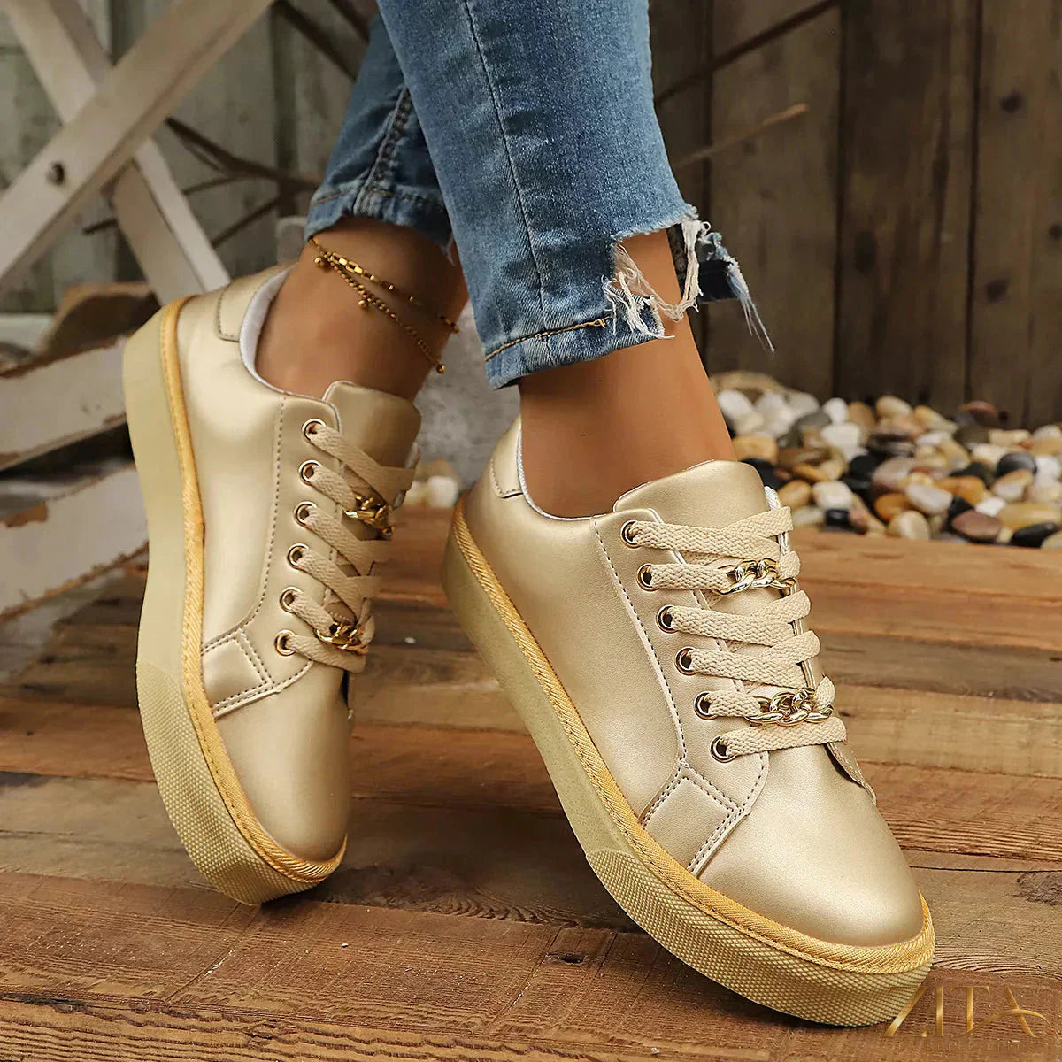 Zita La Belle Elite round toe platform sneakers with chunky soles and white laces, stylish and trendy footwear for casual wear.