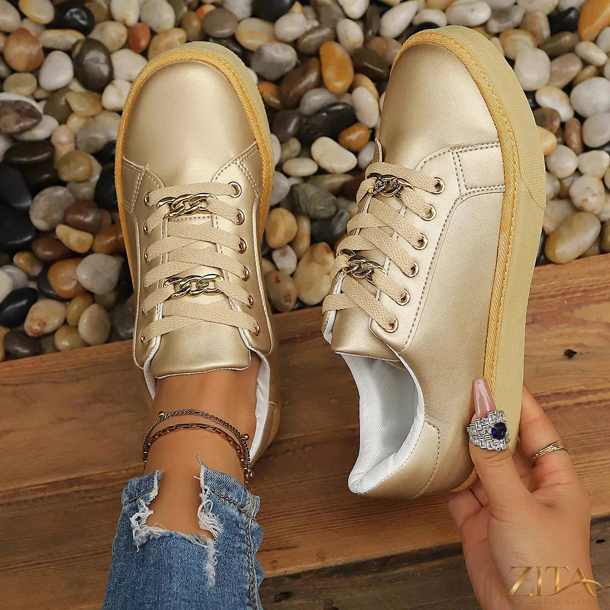 Zita La Belle Elite round toe platform sneakers with thick soles and stylish design, perfect for casual and trendy outfits.
