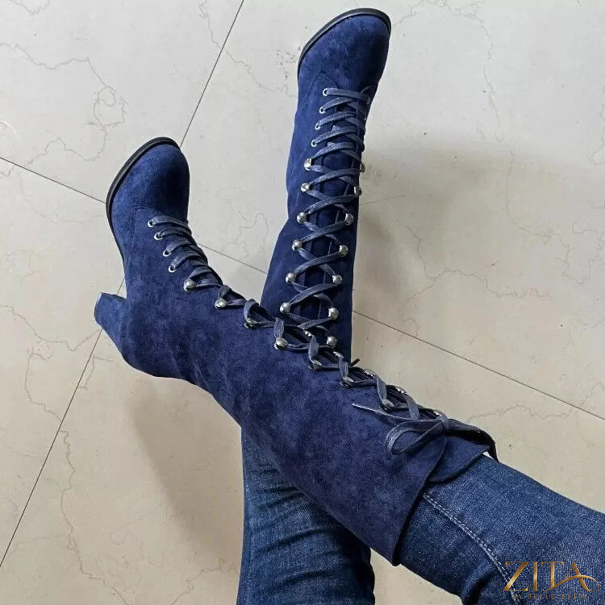 Zita La Belle Elite lace-up block heel boots with ankle-high design and stylish black leather finish.