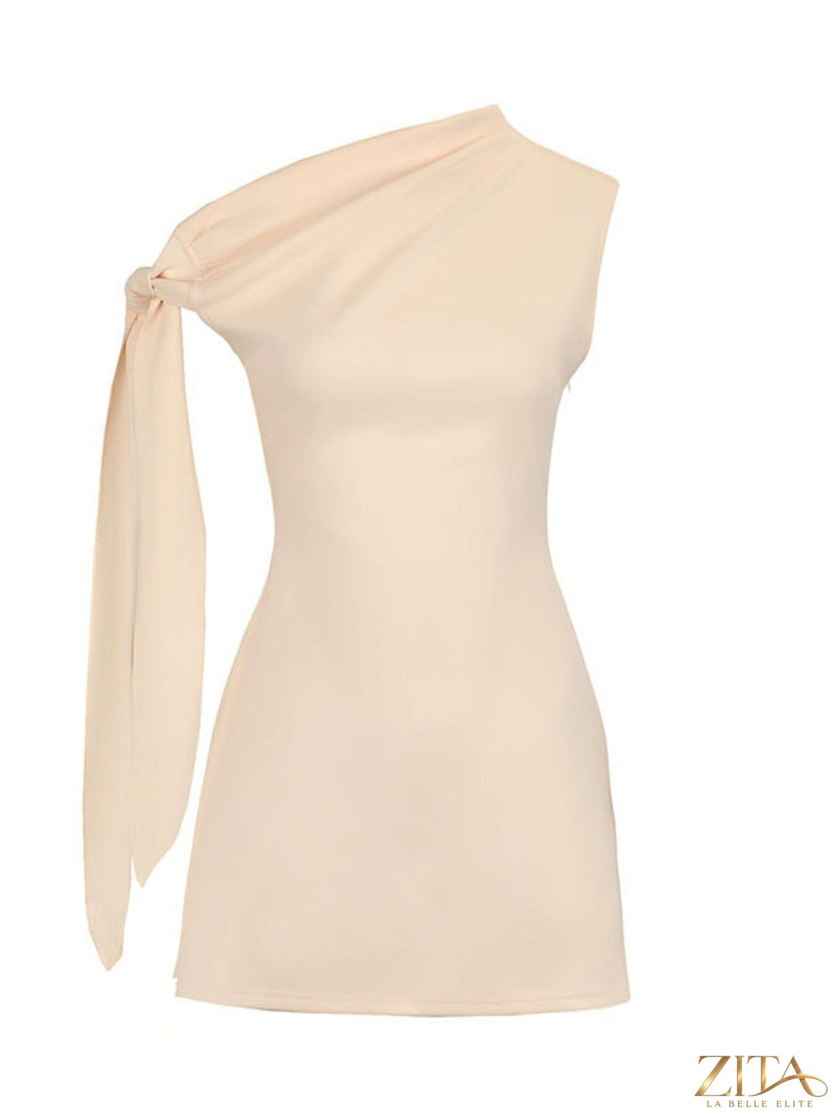 Black one-shoulder bowknot mini dress from Trendsi featuring a fitted silhouette and stylish design.