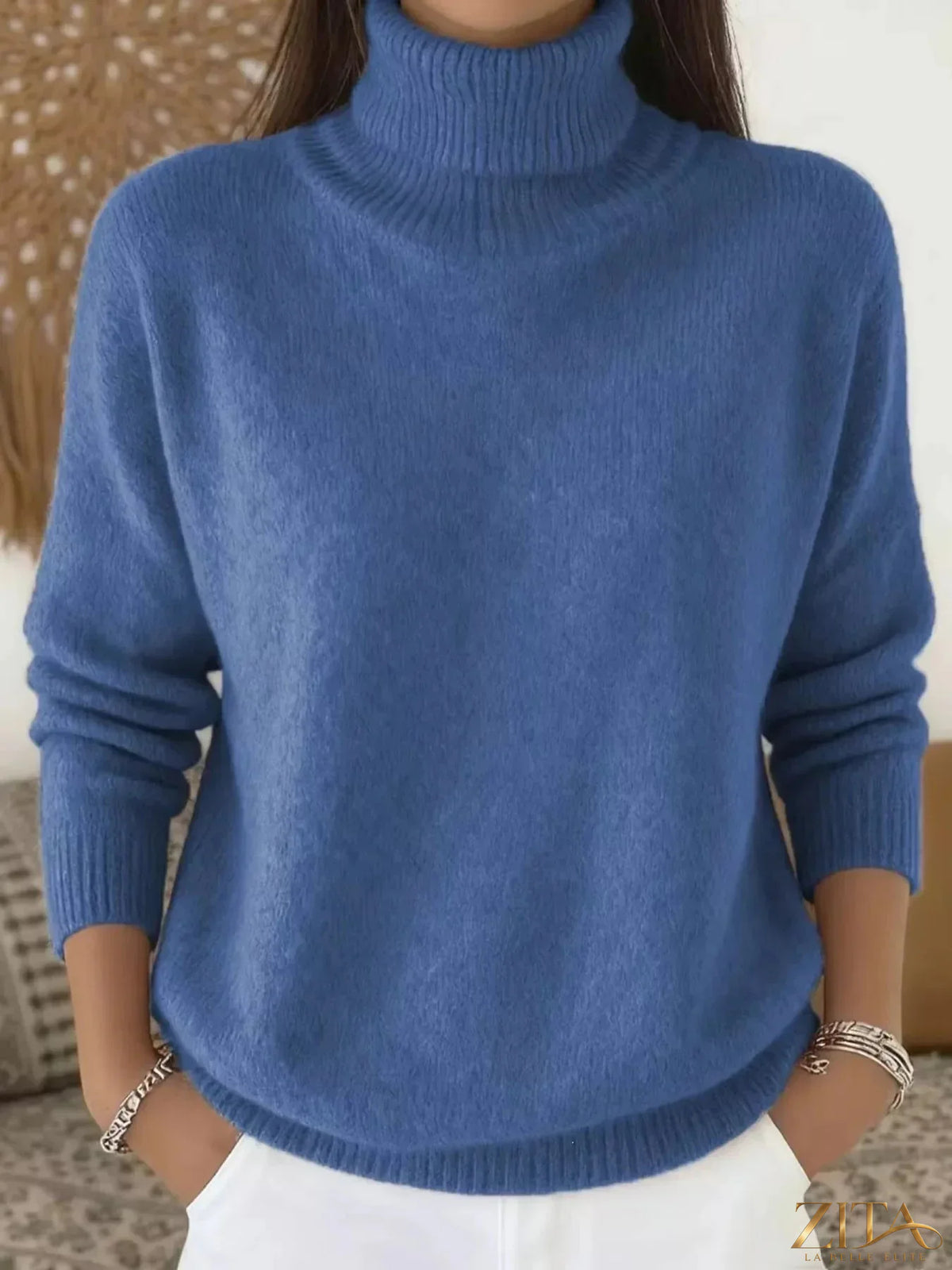 Trendsi turtleneck long sleeve sweater in cozy knit fabric, featuring a fitted design and classic style for casual wear.