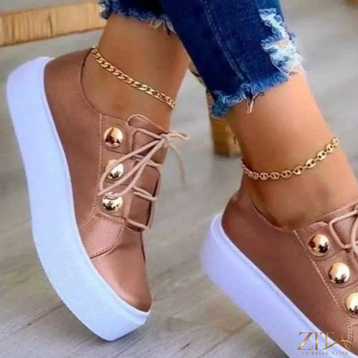 Zita La Belle Elite round toe platform sneakers with white laces and chunky sole, stylish casual footwear for women.