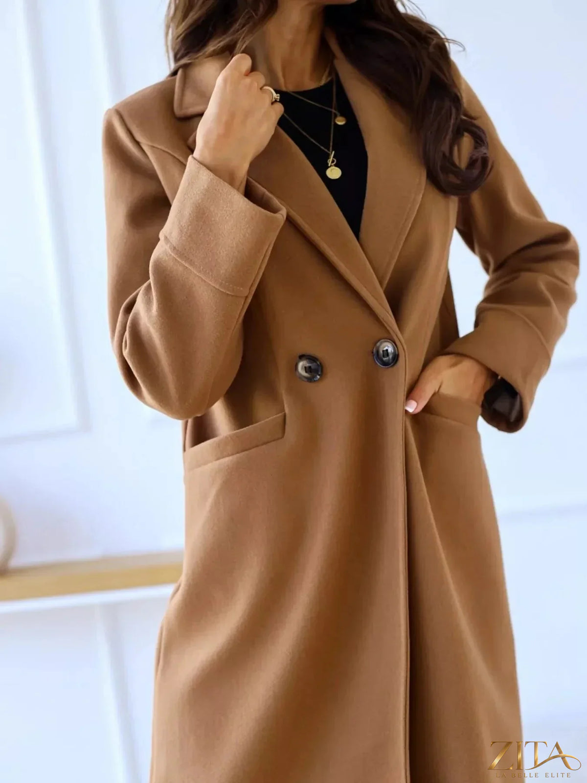 Zita La Belle Elite wool blend overcoat with lapel collar, tailored for a stylish, warm winter outerwear look.