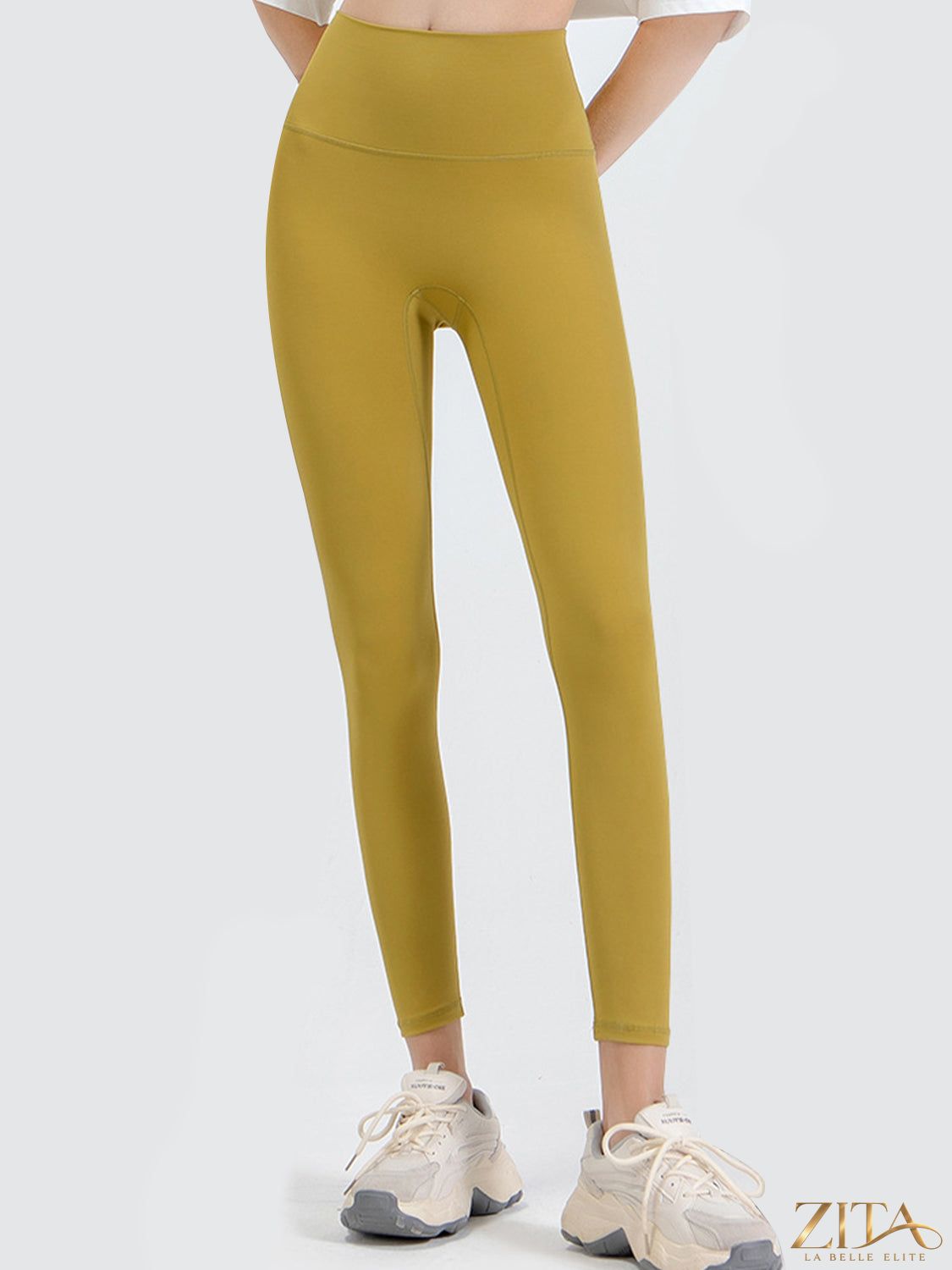 Zita La Belle Elite wide waistband sports leggings shown in black, stretchy fabric with a high-rise fit and sleek design.