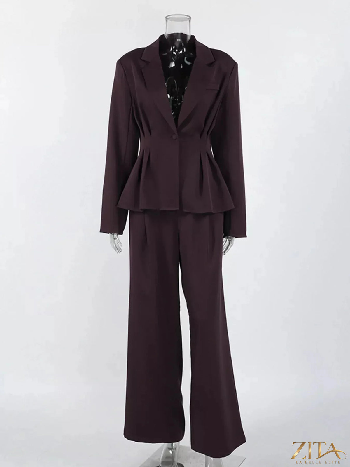 Zita La Belle Elite one-button blazer with matching wide-leg pants set, tailored for a stylish, sophisticated look.